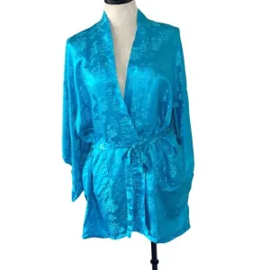 Esme Vintage Womens Kimono Robe Size Medium Blue Belt Pockets Casual Silk
