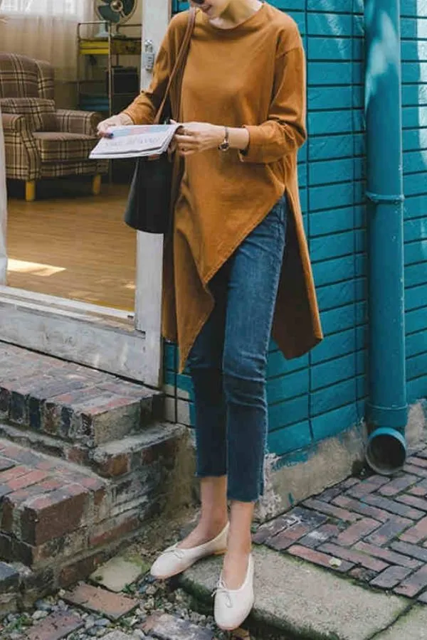 High Collar Irregular Hem Blouse