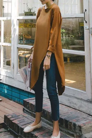 High Collar Irregular Hem Blouse