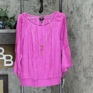 JM Collection Plus Size Crochet Sleeve Necklace Popover Top