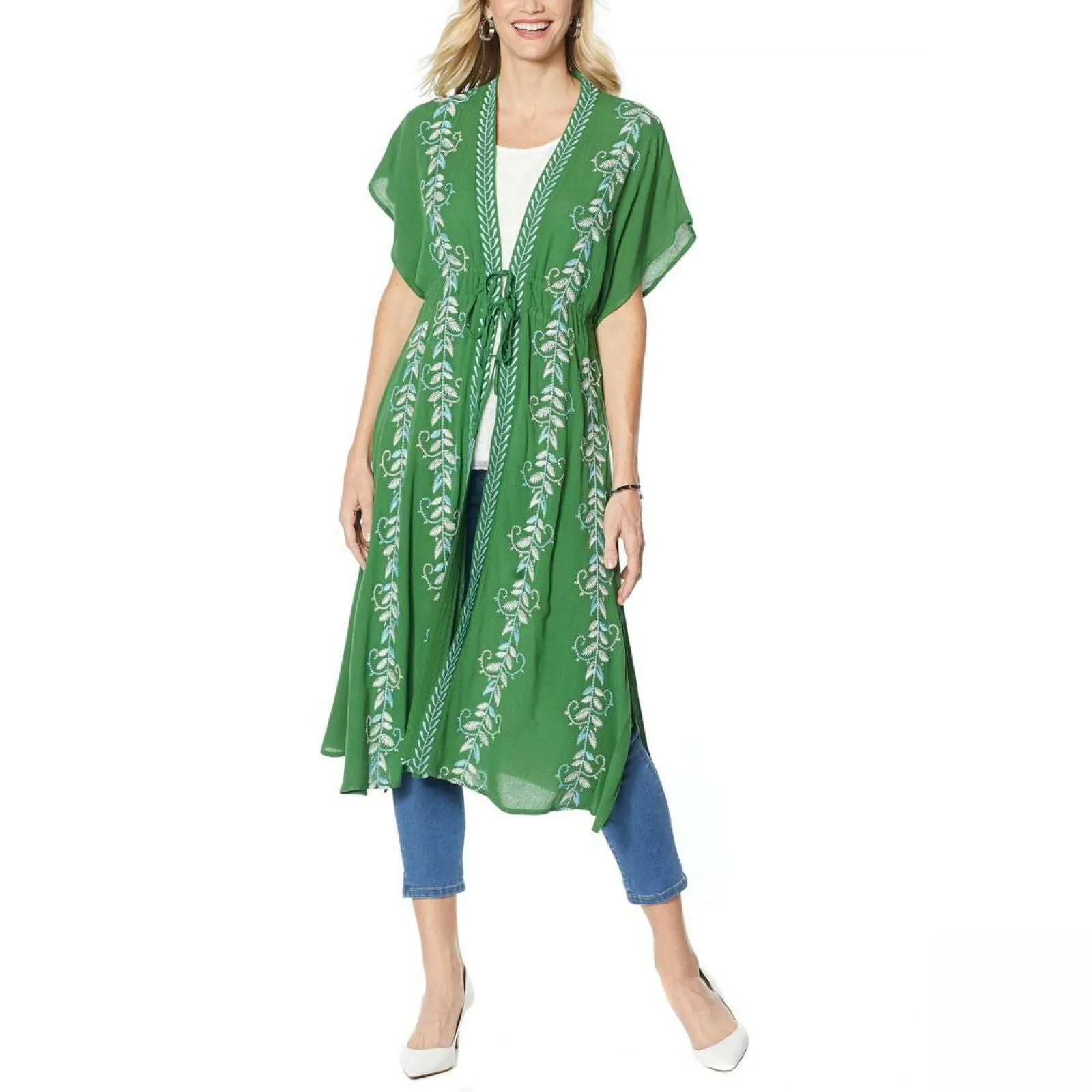 NWT Curations Plus Size Embroidered Gauze Kaftan Cover-Up 1X 2X