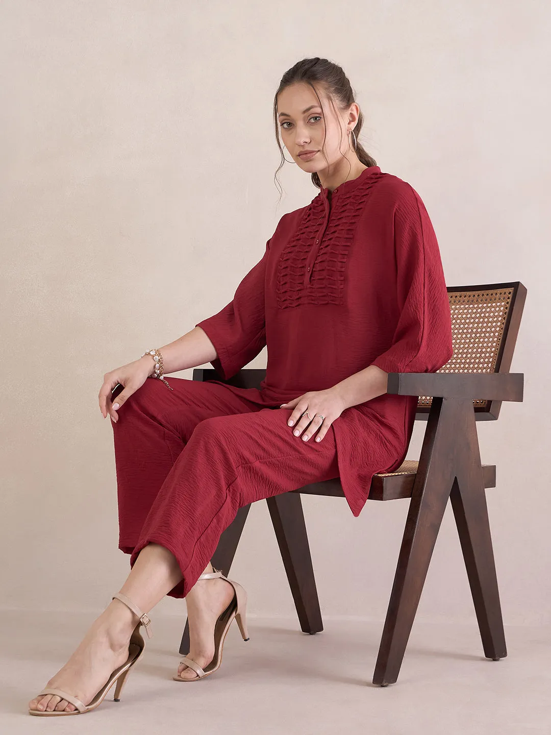Red Yoke Detail Co-Ord Set
