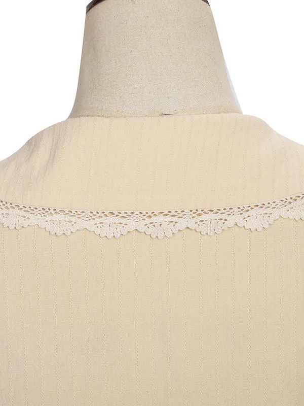 Sweet Lolita Blouses Bows Long Sleeves Light Apricot Lolita Shirt Sweet Top