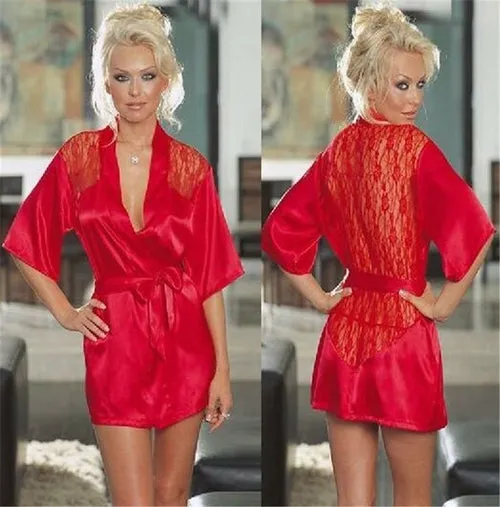 Women Sexy Erotic Lingerie Plus Size Lingerie Kimono Dress Satin Black